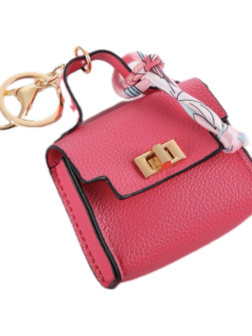 Compact Pink Mini Purse Keychain Card Holder with Gold Hardware